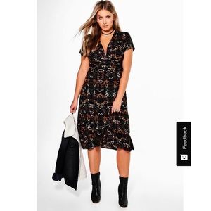 Plus Selena Plunge Floral Frill Fem Tea Dress